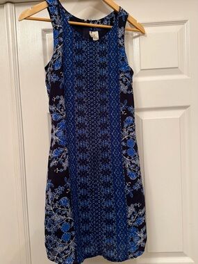 Japna Navy and Blue Floral Midi Sleeveless Dress